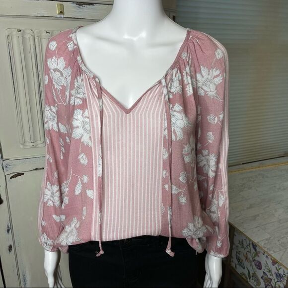 Fred David Pink Floral Tie Neck Long Sleeve Top Size Small - Picture 15 of 15